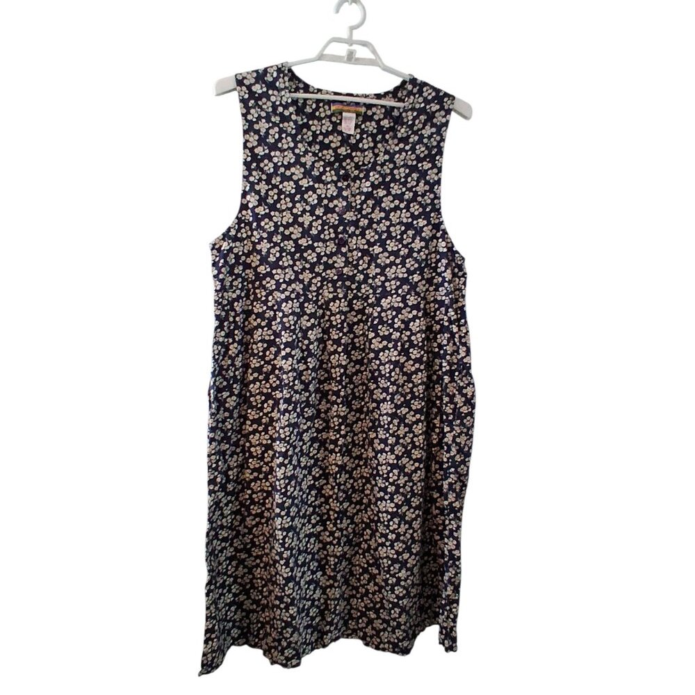 Bryn Connelly jumper dress womens 2X vintage modest navy floral cotton pockets